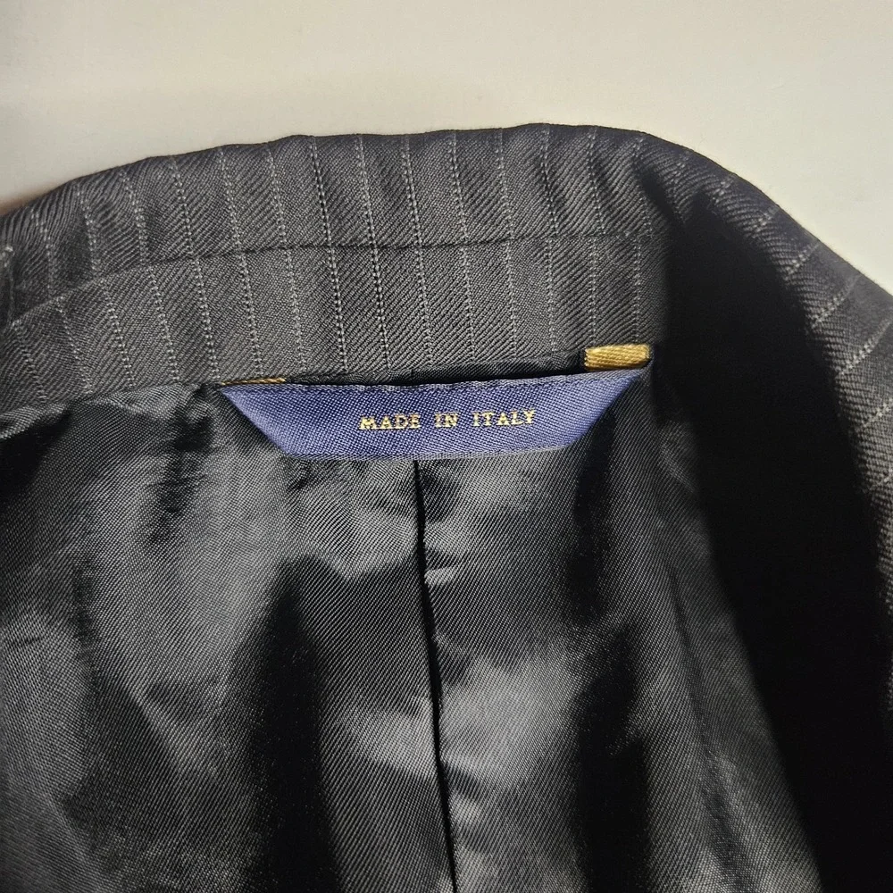 Brooks Brothers Mens‎ Blazer 42R 1818 Regent Wool Jacket Pinstripe Black Italy
